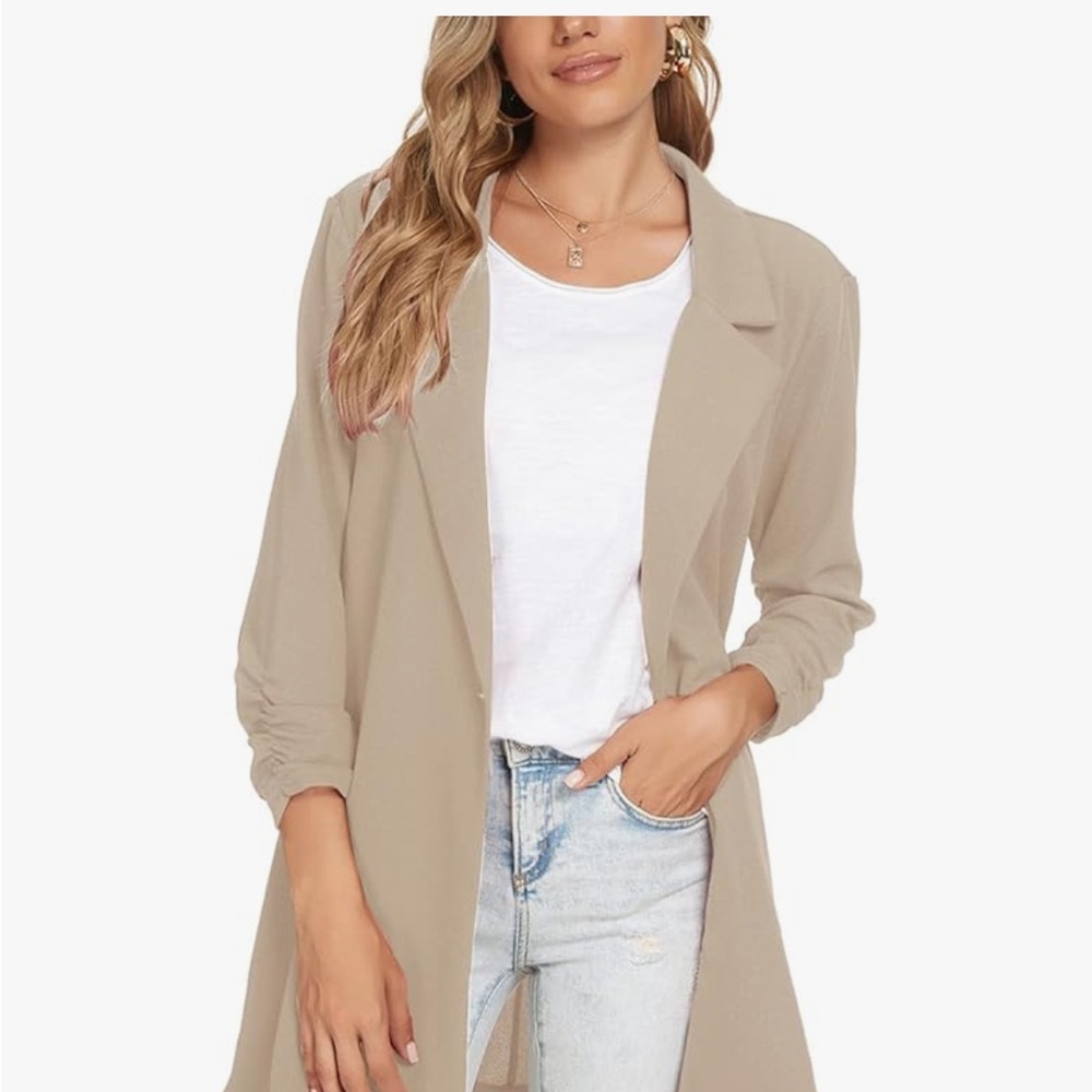 Beige Longline Blazer - Picture 3 of 4